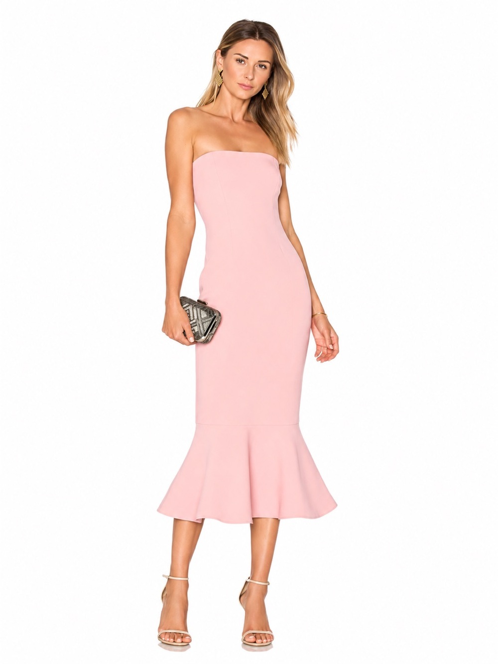Cinq a Sept | Strapless Blush Pink Mermaid-Hem Luna Midi Dress in Bloom ~ US 4